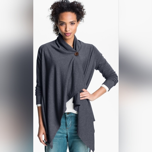 Bobeau Cardigan Women's XL One Button Long Sleeve Asymmetrical Wrap Solid Grey - Picture 1 of 15